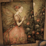 Vintage Christmas Red Fairy Floral Decoupage  Tissue Paper<br><div class="desc">Bring a touch of enchanting beauty to your seasonal projects with this Vintage Christmas Rustic Red Fairy with Floral Crown design. Perfect for adding a whimsical charm, this artwork captures a serene fairy adorned with a delicate floral crown, standing decoratinga Christmastree. Her soft, graceful pose and intricate details evoke a...</div>