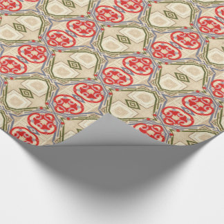 Vintage Christmas Red Green Gold Arabesque Wrapping Paper