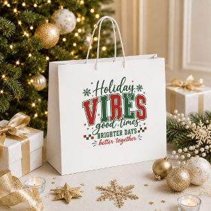 Vintage Christmas Red Green Holiday Gift Bag Desig