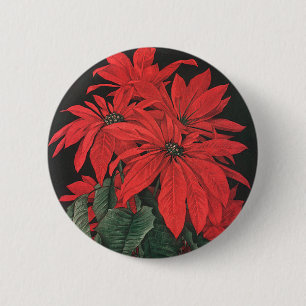 Vintage Christmas Red Poinsettia Plants Flowers 6 Cm Round Badge