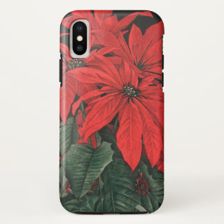 Vintage Christmas Red Poinsettia Plants Flowers iPhone XS Case