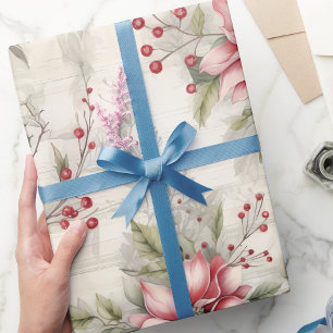 Vintage Christmas Red Poinsettia Tartan, Decoupage Wrapping Paper