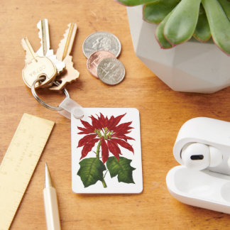 Vintage Christmas, Red Poinsettia Winter Plant Key Ring