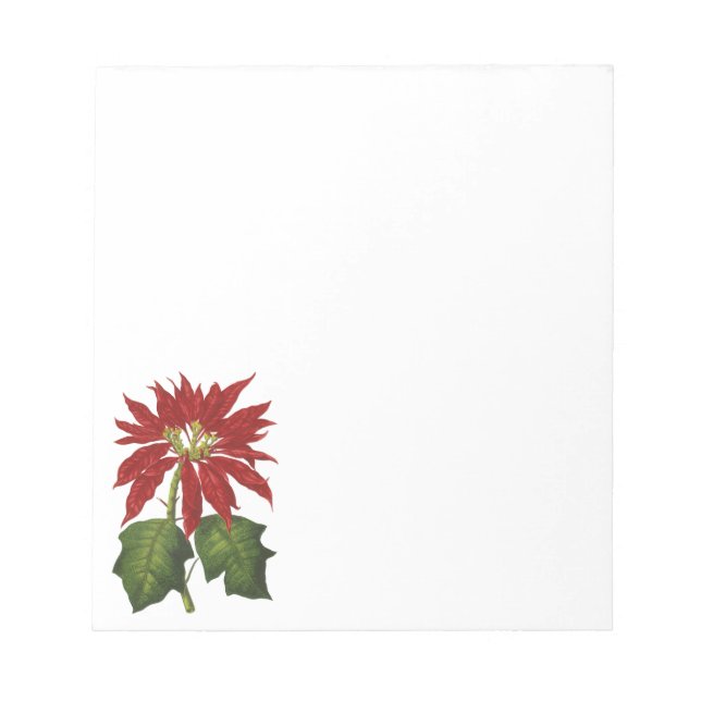 Vintage Christmas, Red Poinsettia Winter Plant Notepad (Front)