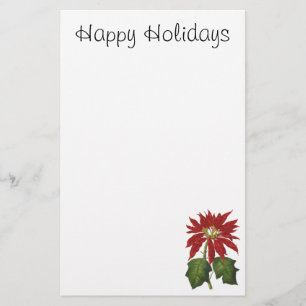 Vintage Christmas, Red Poinsettia Winter Plant Stationery