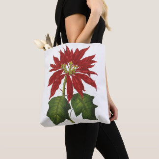 Vintage Christmas, Red Poinsettia Winter Plant Tote Bag