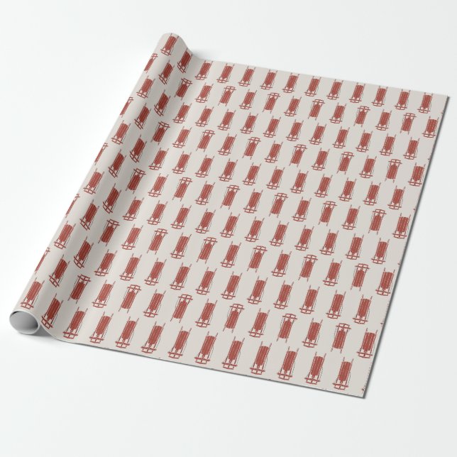 Vintage Christmas Red Sleds  Wrapping Paper (Unrolled)