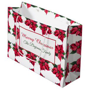 Vintage Christmas Red White Poinsettias Custom Large Gift Bag
