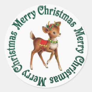 vintage christmas reindeer classic round sticker