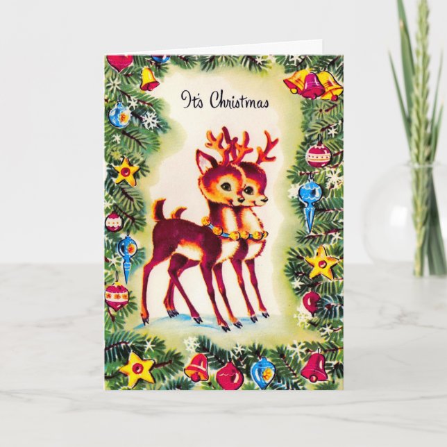 Vintage Christmas Reindeer Holiday Card (Front)