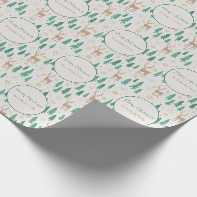 Vintage Christmas Reindeer Pine Family Wrapping Paper (Corner)