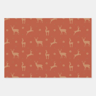 Vintage Christmas, Reindeer, Plaid, Snowflakes, Wrapping Paper Sheet