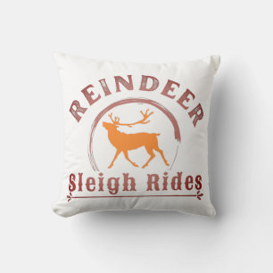 Vintage Christmas Reindeer Sleigh Rides Cushion