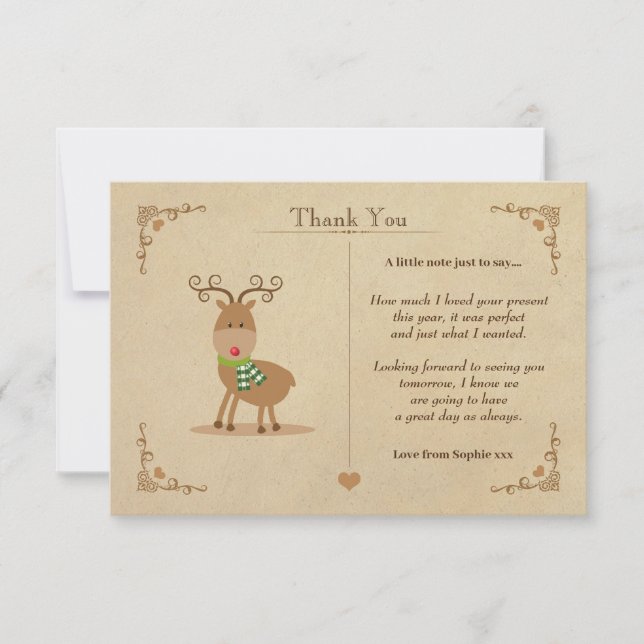 Vintage Christmas Reindeer Thank You Note Card (Front)