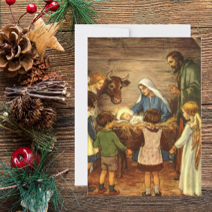 Vintage Christmas, Religious Nativity w Baby Jesus Holiday Card