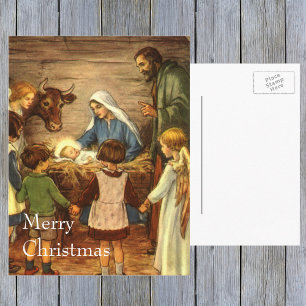 Vintage Christmas, Religious Nativity w Baby Jesus Holiday Postcard