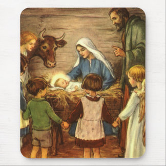 Vintage Christmas, Religious Nativity w Baby Jesus Mouse Pad