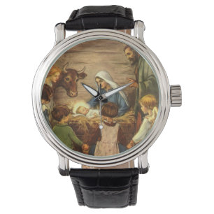 Vintage Christmas, Religious Nativity w Baby Jesus Watch