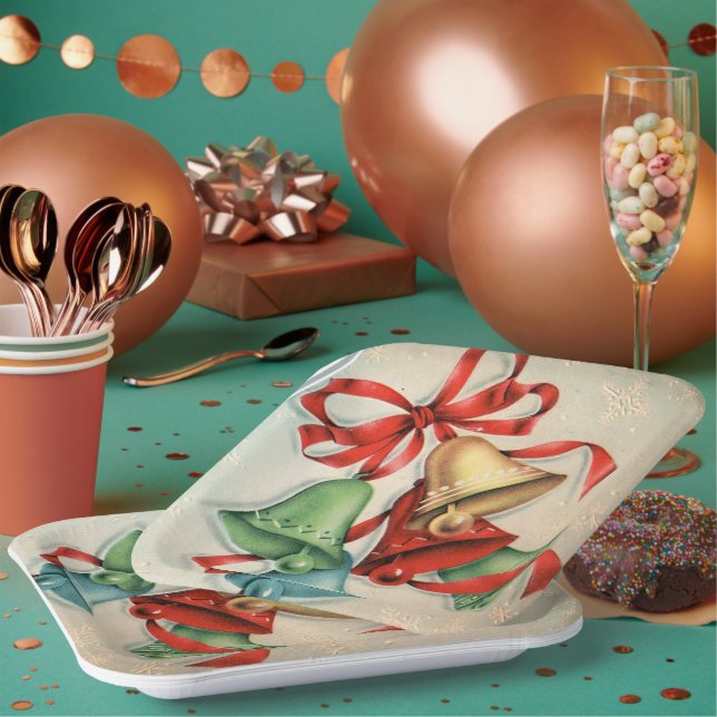 Vintage Christmas retro bells party plate (Multi)