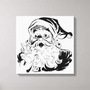 Vintage Christmas, Retro Jolly Santa Claus, Black Canvas Print