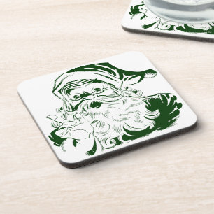 Vintage Christmas, Retro Jolly Santa Claus Green Coaster