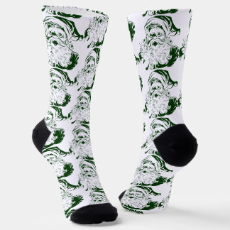 Vintage Christmas, Retro Jolly Santa Claus, Green Socks