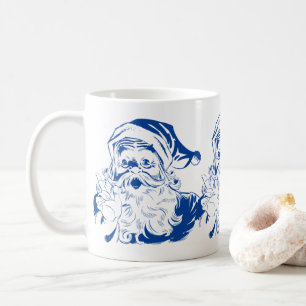 Vintage Christmas, Retro Jolly Santa Claus in Blue Coffee Mug