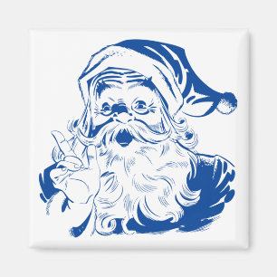 Vintage Christmas, Retro Jolly Santa Claus in Blue Magnet
