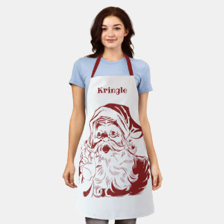 Vintage Christmas, Retro Jolly Santa Claus in Red Apron