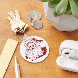 Vintage Christmas, Retro Jolly Santa Claus in Red Key Ring