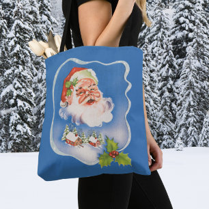 Vintage Christmas, Retro Jolly Santa Claus Tote Bag