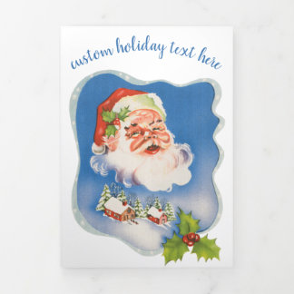 Vintage Christmas, Retro Jolly Santa Claus Tri-Fold Holiday Card