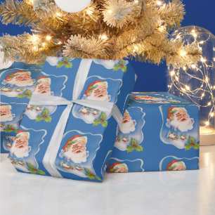 Vintage Christmas, Retro Jolly Santa Claus Wrapping Paper