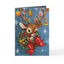 Vintage Christmas retro reindeer add message card