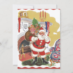 Vintage Christmas, Retro Santa Claus Invitation