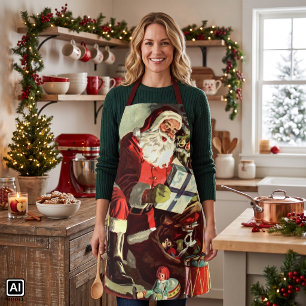 Vintage Christmas, Retro Santa Claus with Presents Apron