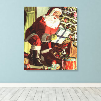 Vintage Christmas, Retro Santa Claus with Presents Canvas Print