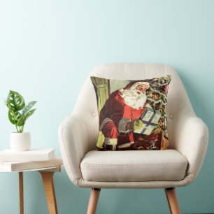 Vintage Christmas, Retro Santa Claus with Presents Cushion