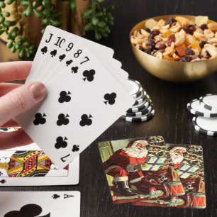 Vintage Christmas, Retro Santa Claus with Presents Playing Cards