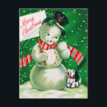 Vintage Christmas retro snowman Holiday postcard<br><div class="desc">design by www.etsy.com/VanityFlairDesign</div>