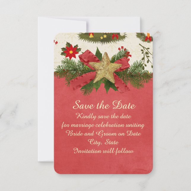 Vintage Christmas Ribbon Star Save the date (Front)