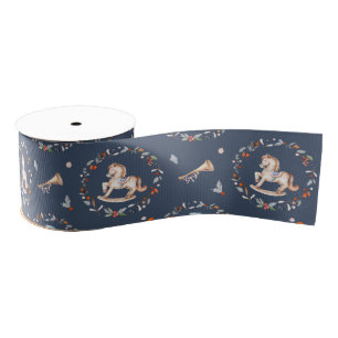 Vintage Christmas Ribbon with Rocking Horse Grosgrain Ribbon