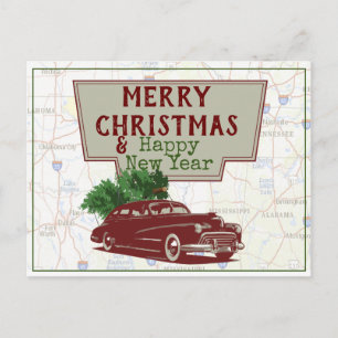 Vintage Christmas Road Trip Postcard