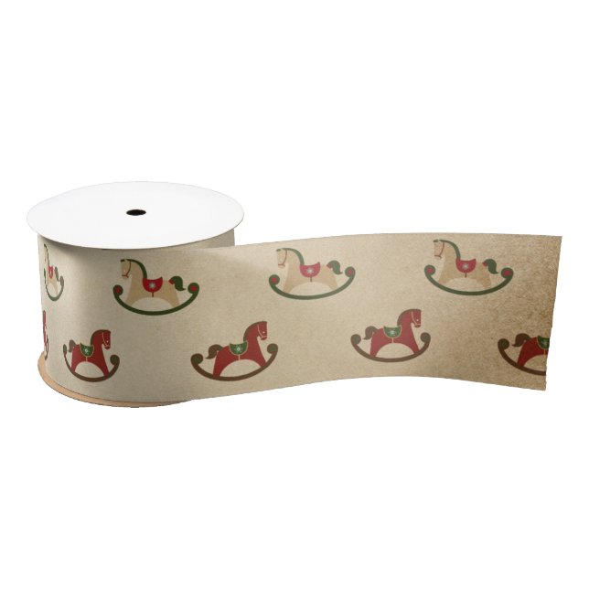 Vintage Christmas Rocking Horse Pattern Satin Ribbon (Spool)