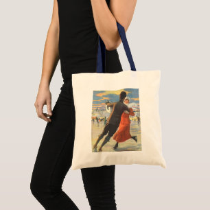 Vintage Christmas, Romantic Couple Ice Skating Tote Bag