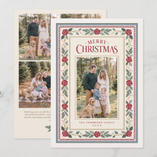 Vintage Christmas Rose Family Photo Holiday Card