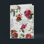 Vintage Christmas Rose Joyeux Noel Ephemera Holiday Card<br><div class="desc">Elegant and richly-detailed vintage Christmas floral seamless composition featuring "Joyeux Noel" typography,  handwritten script,  postage graphic,  holly,  mistletoe,  and deep red and ivory roses on aged parchment background.</div>