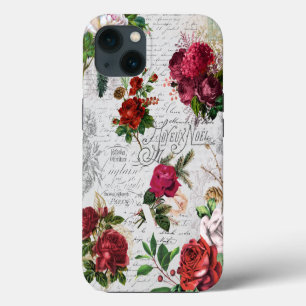Vintage Christmas Rose Joyeux Noel Ephemera iPhone 13 Case