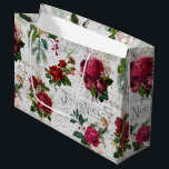 Vintage Christmas Rose Joyeux Noel Ephemera Large Gift Bag<br><div class="desc">Elegant and richly-detailed vintage Christmas floral seamless composition featuring "Joyeux Noel" typography,  handwritten script,  postage graphic,  holly,  mistletoe,  and deep red and ivory roses on aged parchment background.</div>