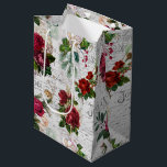 Vintage Christmas Rose Joyeux Noel Ephemera Medium Gift Bag<br><div class="desc">Elegant and richly-detailed vintage Christmas floral seamless composition featuring "Joyeux Noel" typography,  handwritten script,  postage graphic,  holly,  mistletoe,  and deep red and ivory roses on aged parchment background.</div>